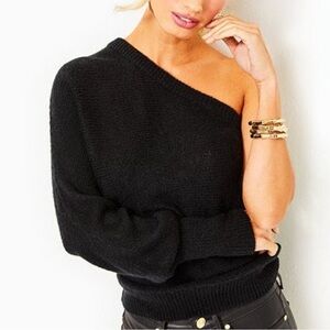 Lilly Pulitzer Black Maura One Shoulder Wool Blend Sweater Sz XL NWT